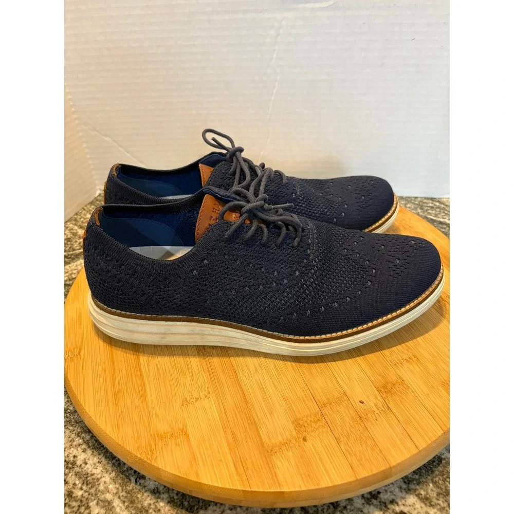 Cole Haan Mens ZERØGRAND Knit Oxford Dress Shoes -‎ Blue, Size 9M